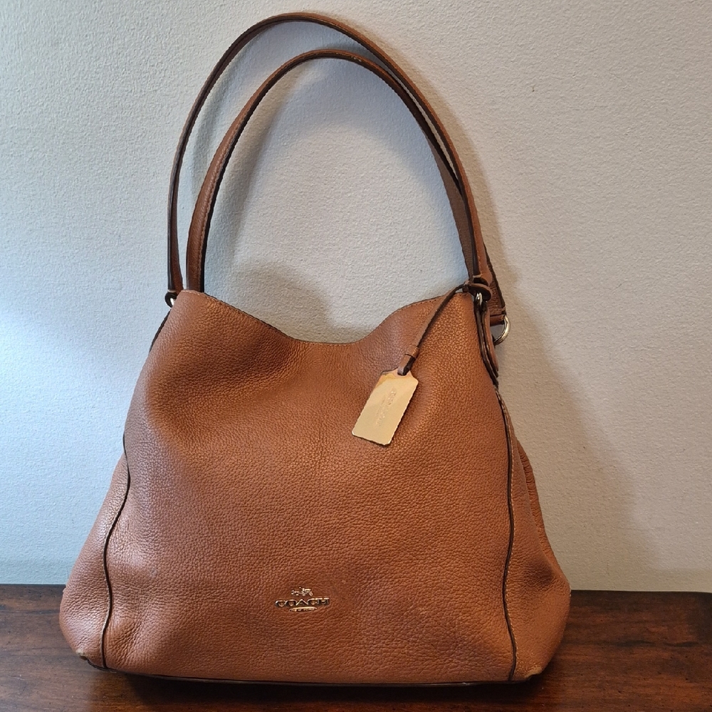 Coach Edie 31 Pebbled Leather Shoulder Hobo in Saddle D1592 36464